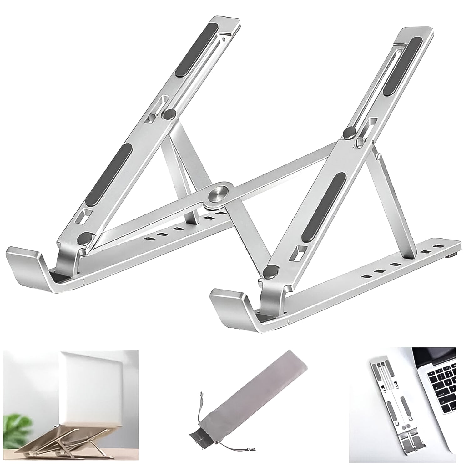 Foldable Aluminium Laptop Stand – 6-Level Adjustable Riser