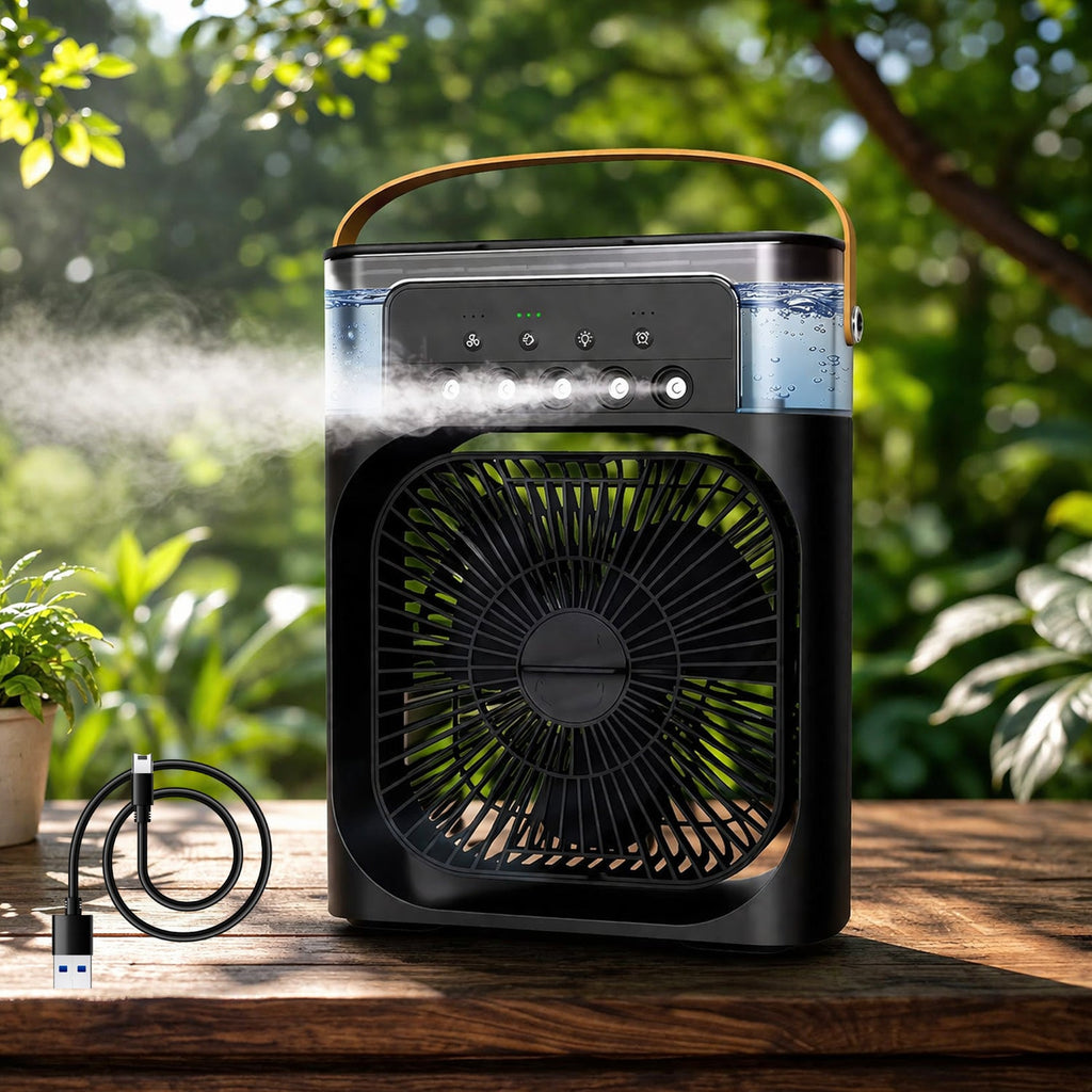 Mini Air Cooler Fan – Portable Misting Fan with 7-Colour LED