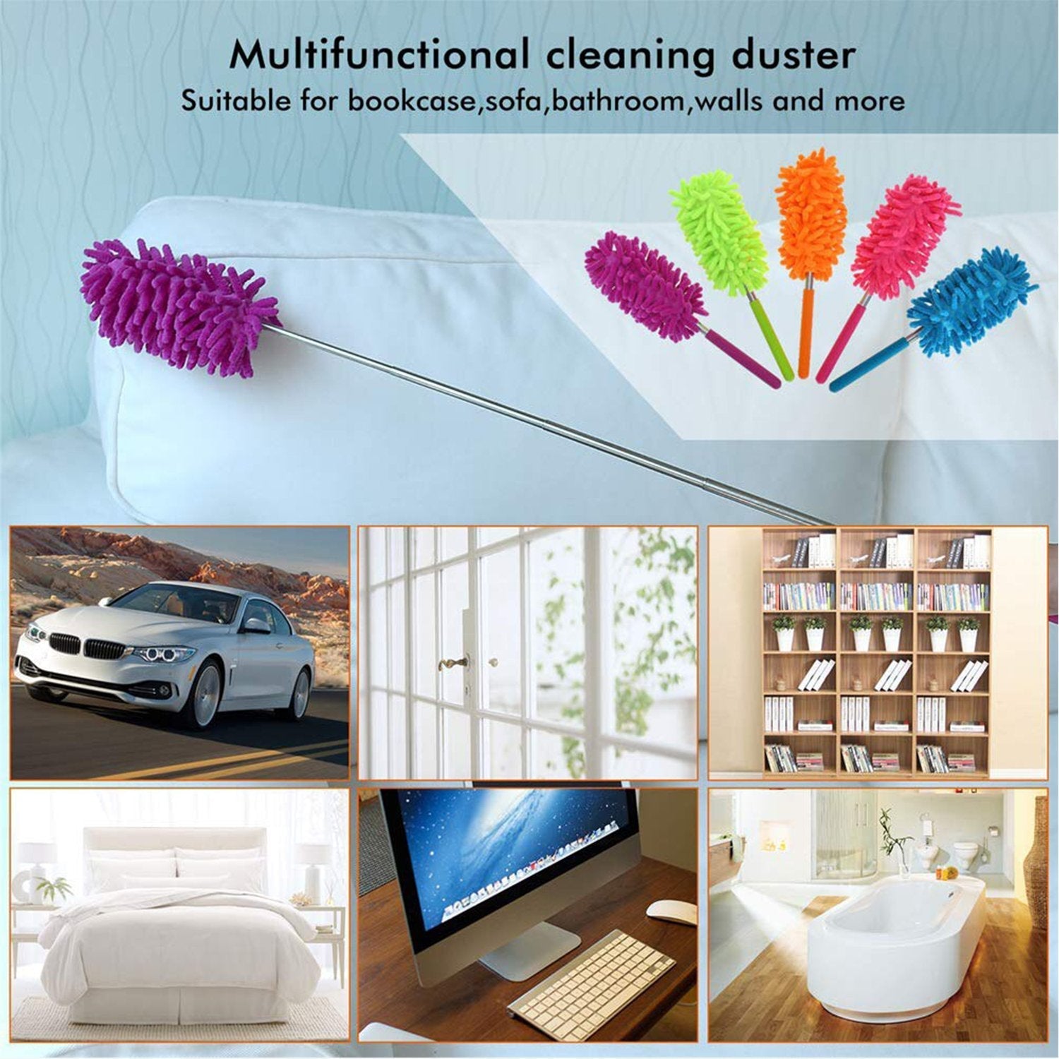 Extendable Microfiber Duster – For Fan & High Ceiling Cleaning | Velvet Wipe - 7