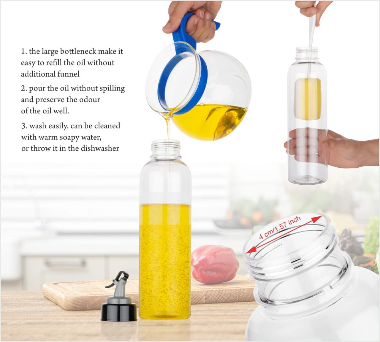 Oil Dispenser 1L – Clear Drip-Free Plastic Bottle | Vastate - 6