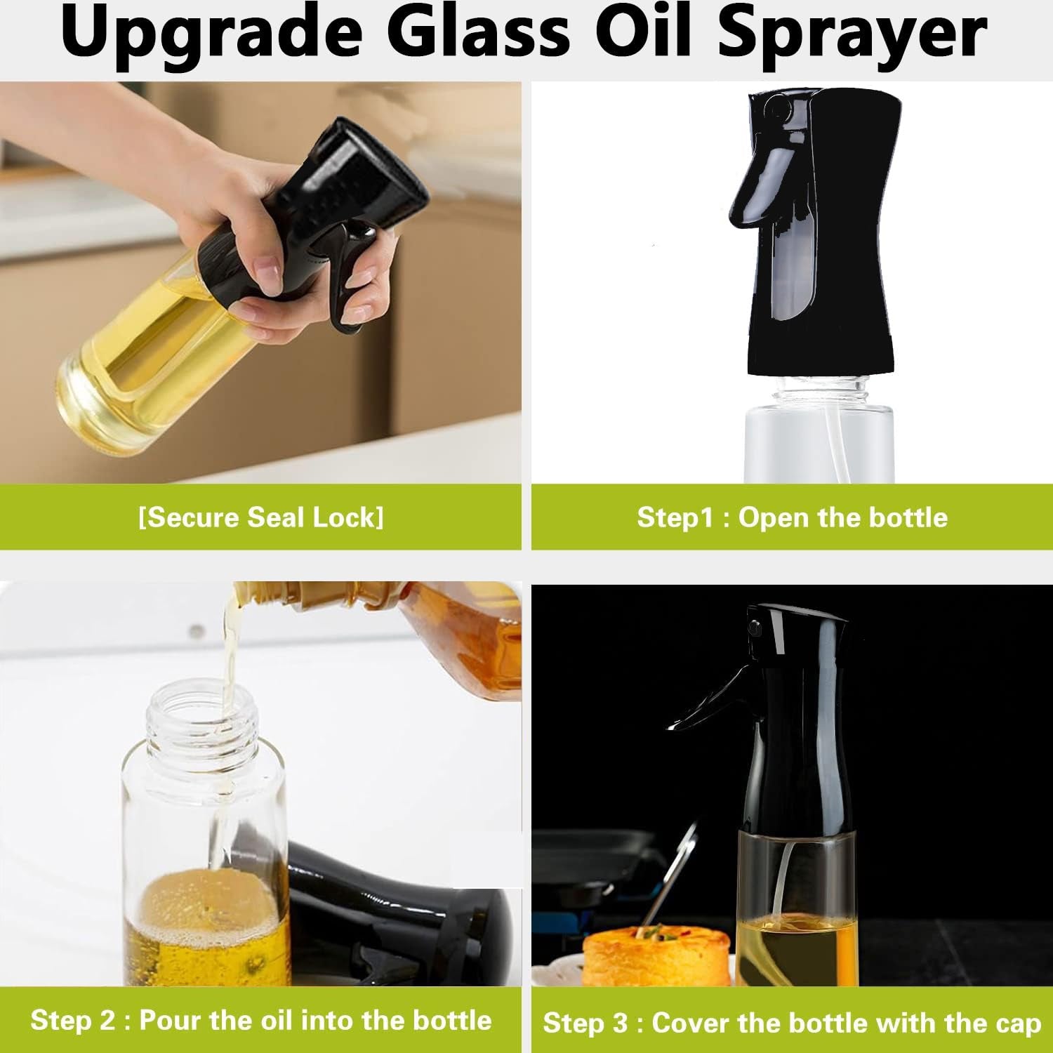 Oil Spray Bottle 300ml – Fine Mist Glass Dispenser for Cooking - 3