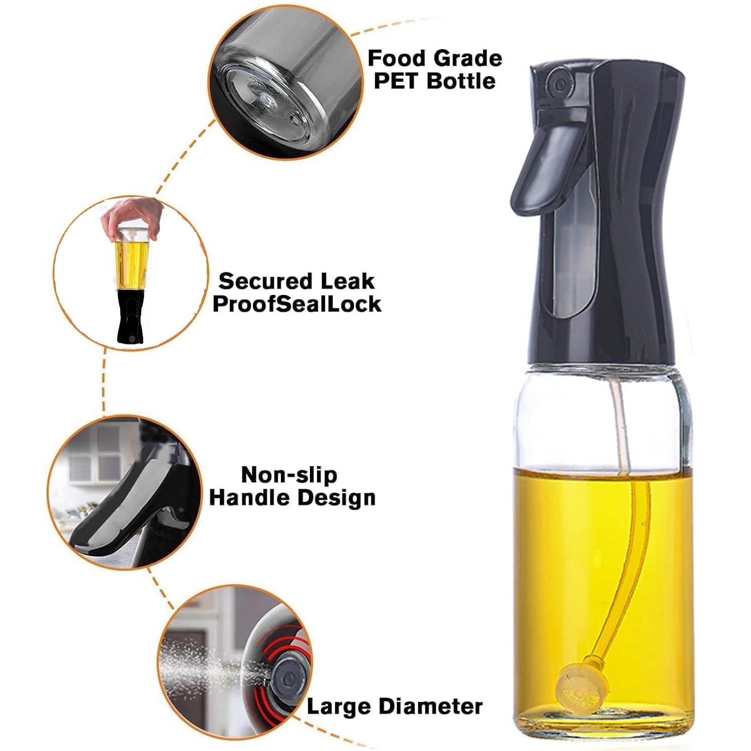 Oil Spray Bottle 300ml – Fine Mist Glass Dispenser for Cooking - 4