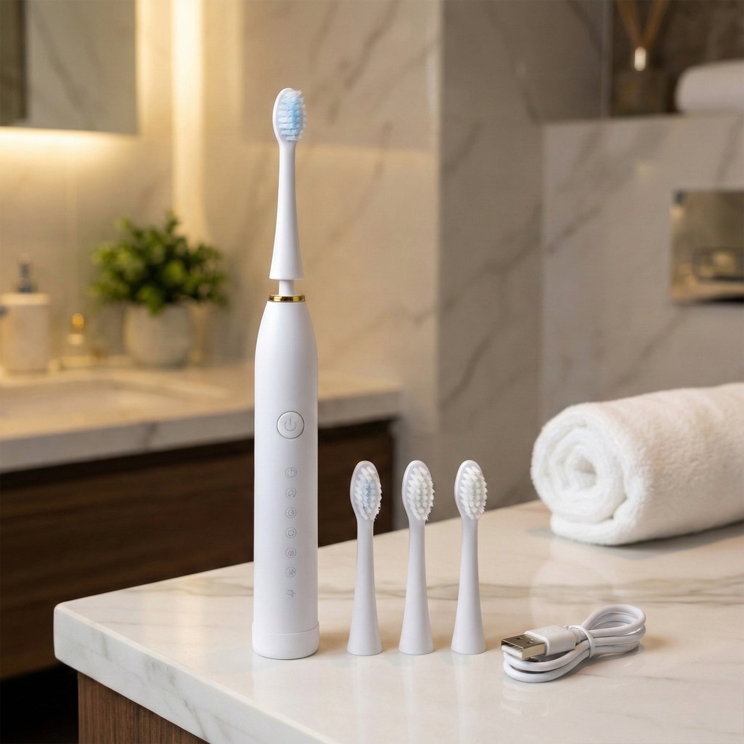 Sonic Electric Toothbrush – Rechargeable with 3 Extra Heads