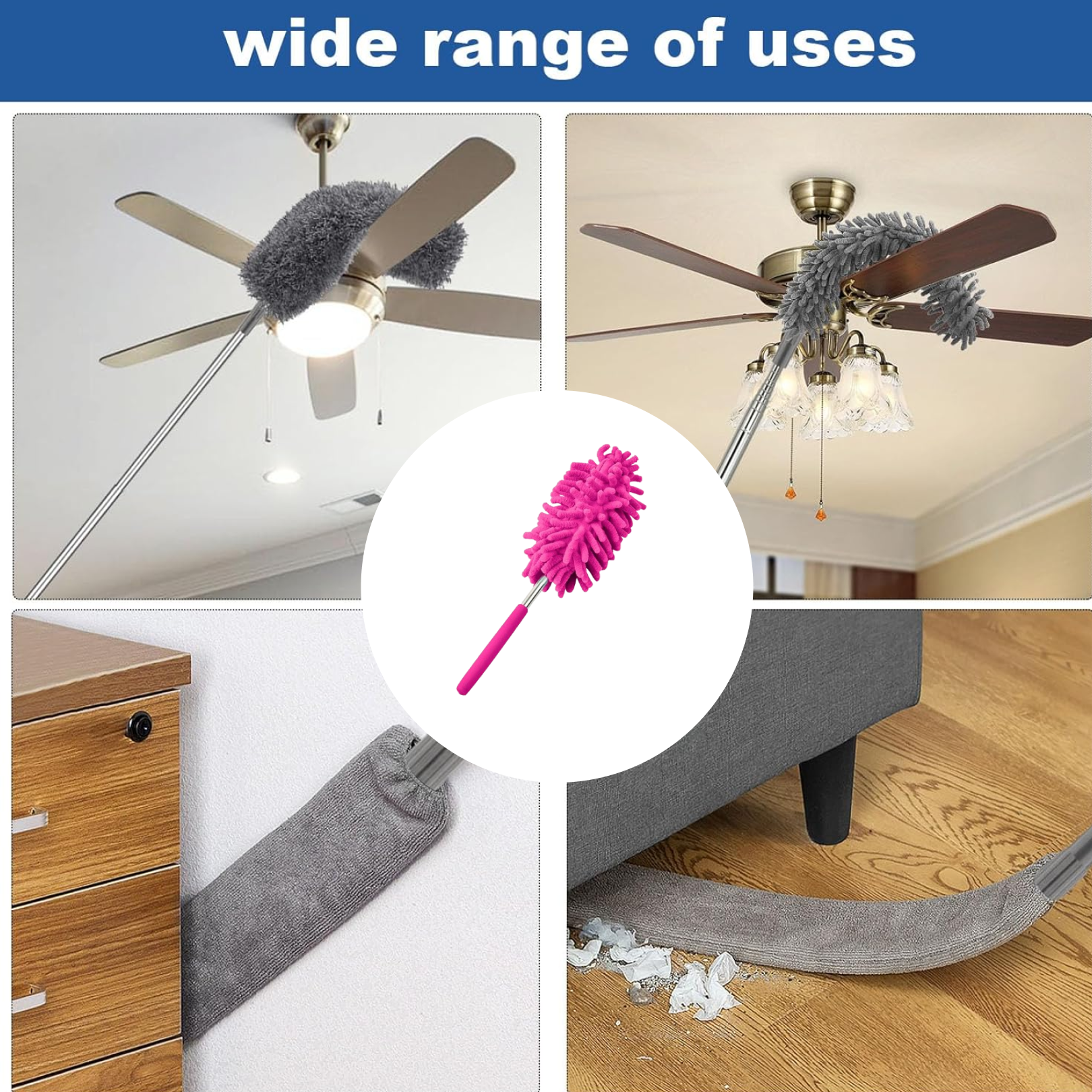 Extendable Microfiber Duster – For Fan & High Ceiling Cleaning | Velvet Wipe - 6