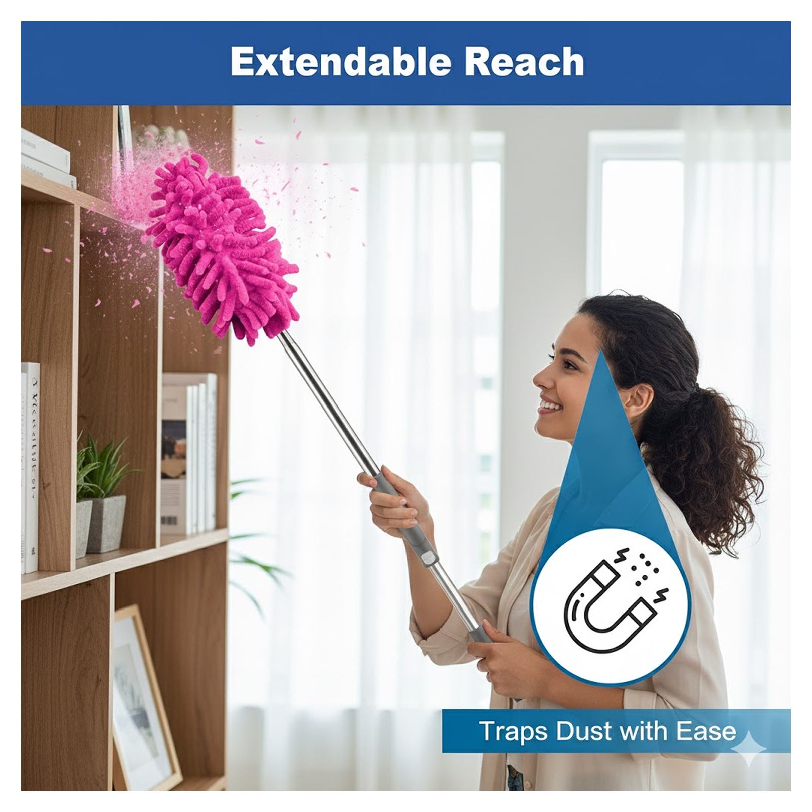 Extendable Microfiber Duster – For Fan & High Ceiling Cleaning | Velvet Wipe - 5