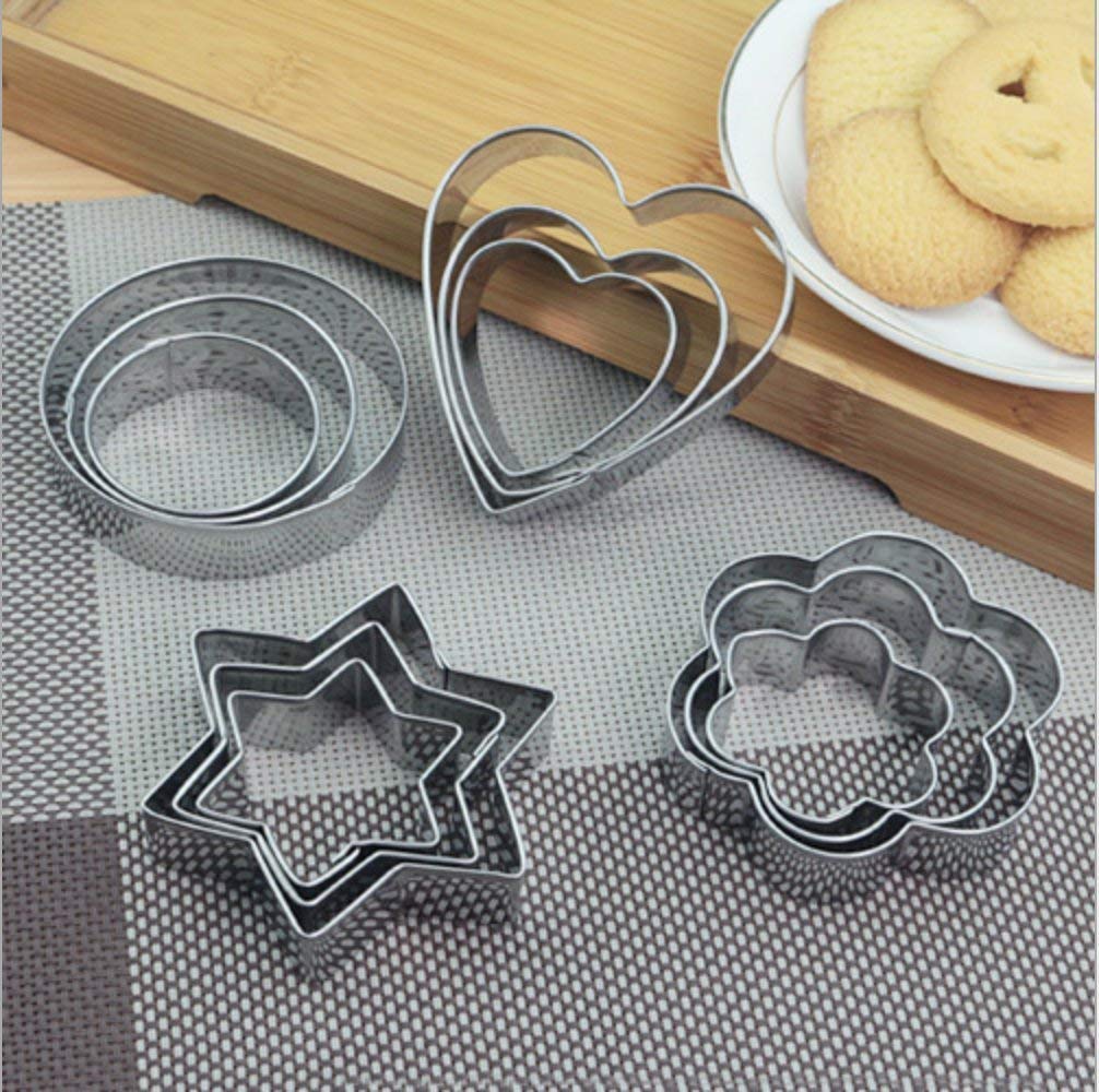 Cookie Cutter Set of 12 – Stainless Steel Heart, Star & Flower
