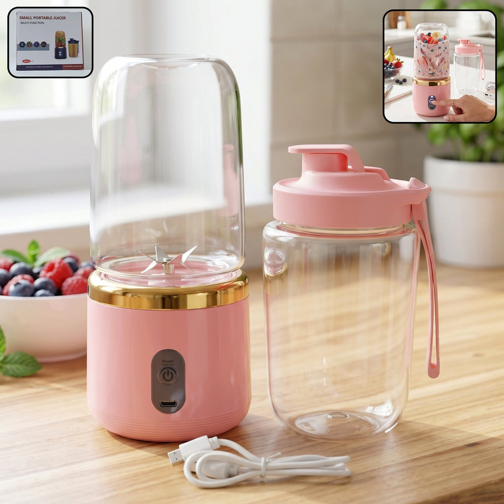 Portable Juicer with 2 Cups – 400ml USB Blender & Travel Bottle