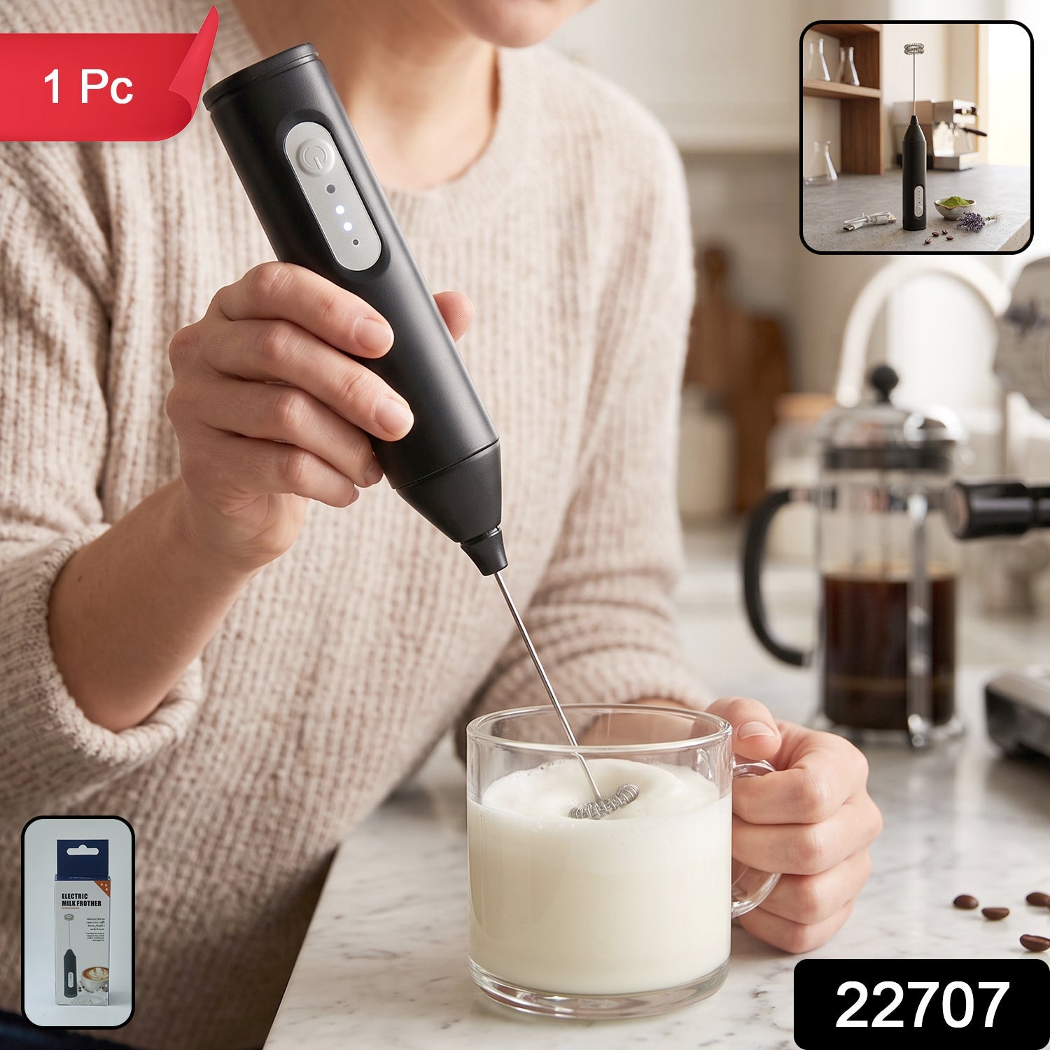 Handheld Electric Milk Frother Battery Coffee Foam Maker Whisk Mixer (1 Pc) - 2